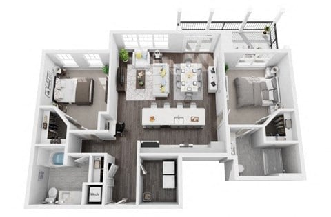 Floor plan for 2 beds, 2 baths, 1195 sqft